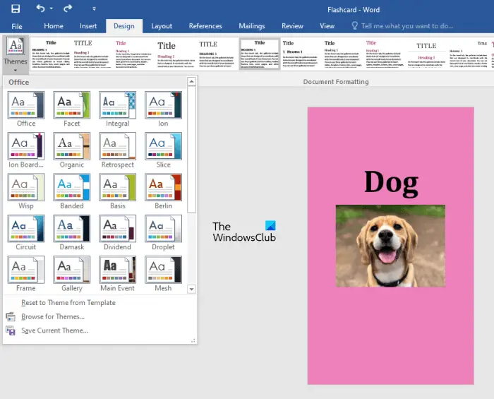 Make a flashcard in Microsoft Word