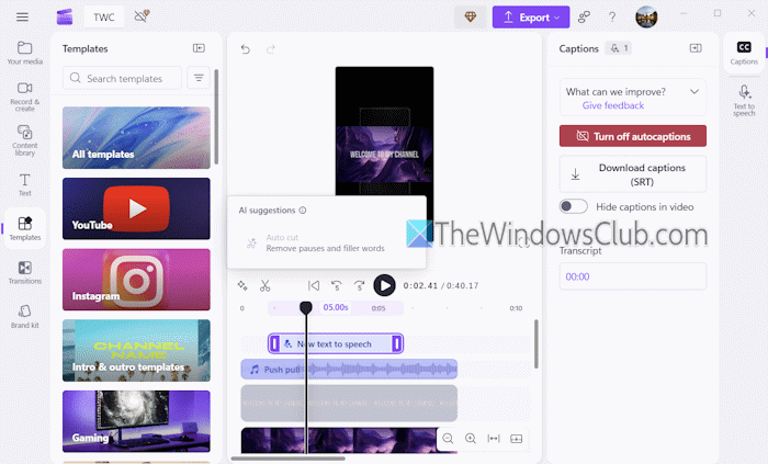 Microsoft Clipchamp AI video editor