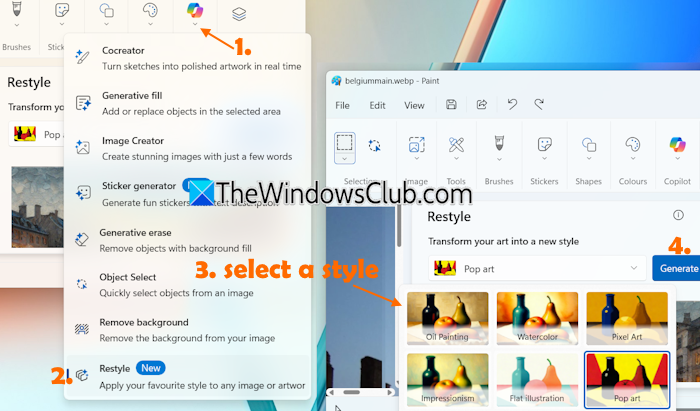 Restyle menu in Copilot tool Restyle menu in Copilot tool