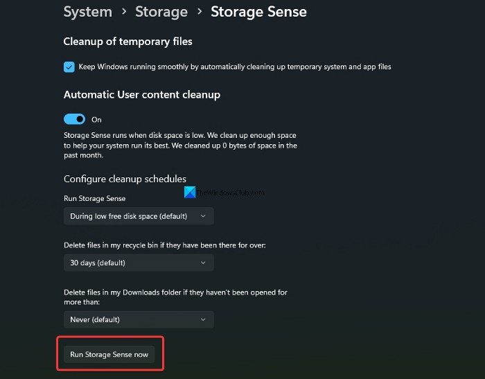 Run Storage Sense on Windows 11