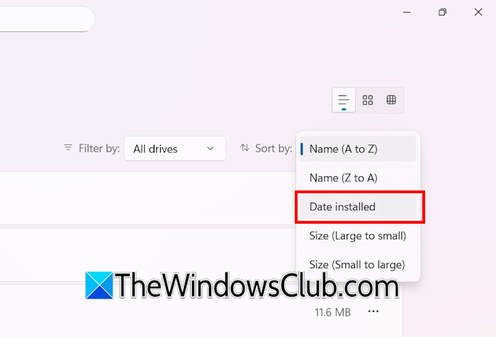 Sort programs on Date installed