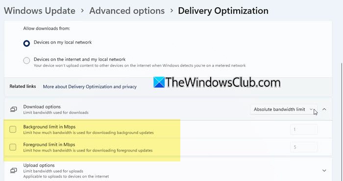 Turn off bandwidth limits in Delivery Optimization Turn off bandwidth limits in Delivery Optimization