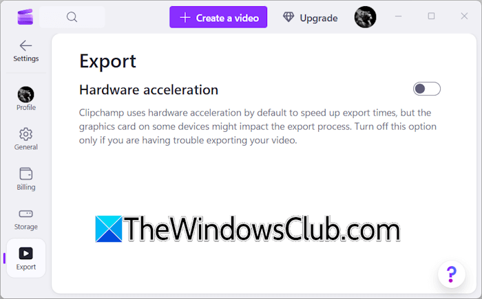 Turn off hardware acceleration in Clipchamp Turn off hardware acceleration in Clipchamp