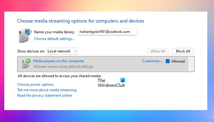 Turn on Media Streaming on Windows