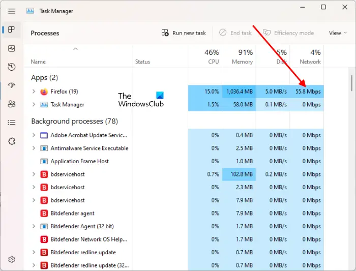 View Network usage i the Task Manager