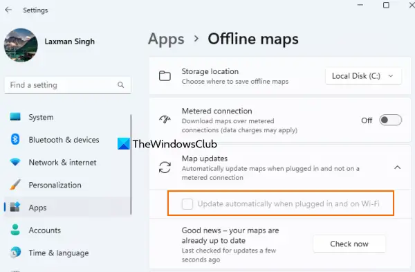 automatically update setting offline maps greyed out