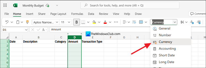 currency format in excel