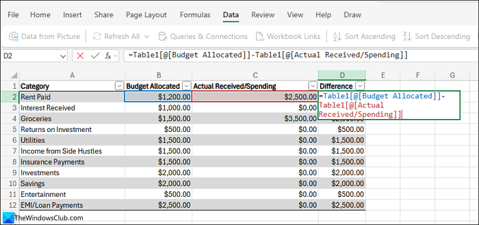 difference calculation