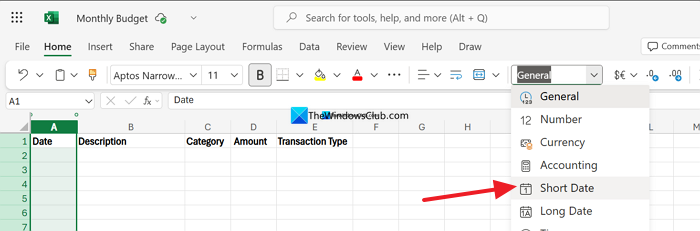 format date column in Excel