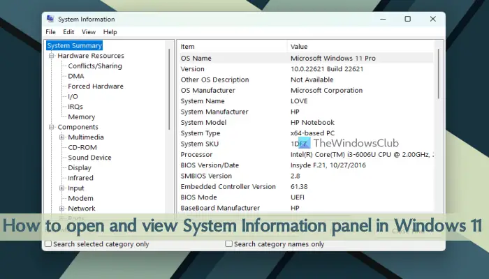 open and view System Information panel Windows 11