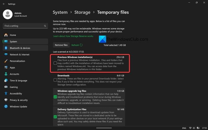 previous windows installation