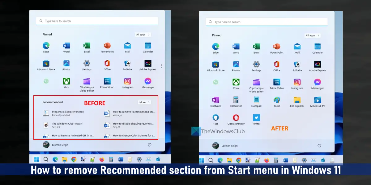 remove Recommended section from Start menu in Windows 11