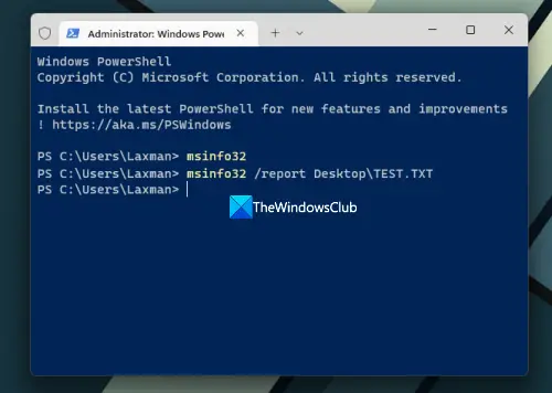 use windows terminal to open system information