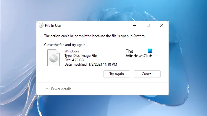 Can't delete ISO file as the file is open in System