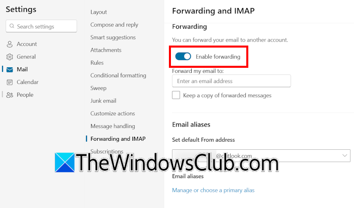 Email forwarding in Outlook dot com