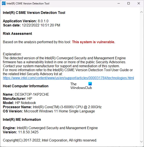 Intel Management Engine firmware vulnerability test