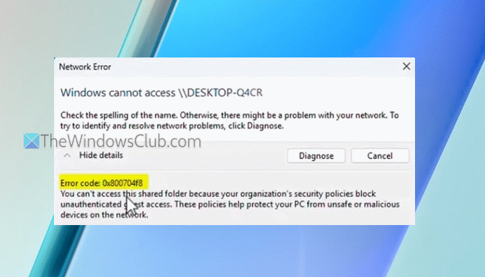 Network Error 0x800704f8, Windows cannot access