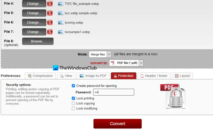 Online2PDF with webp to pdf converter tool