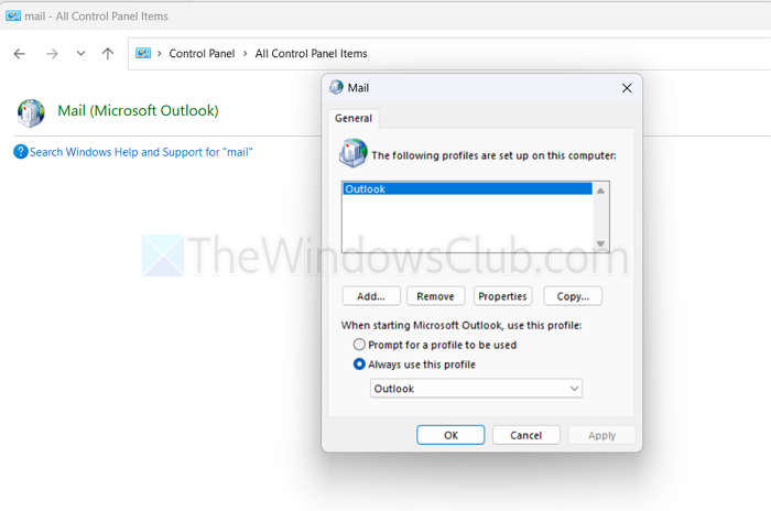 Outlook Mail Profile