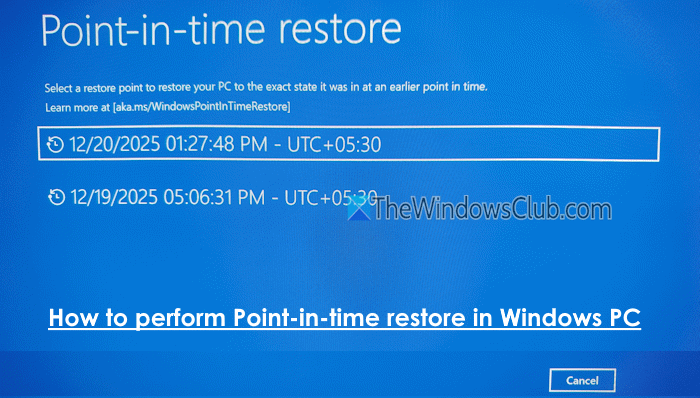 Point in time restore Windows 11
