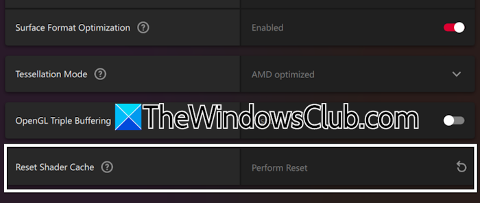 Reset Shader cache AMD Reset Shader cache AMD