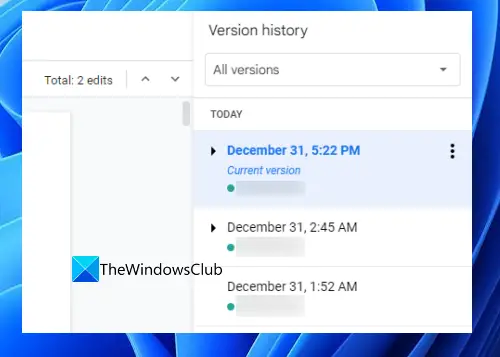 Version history date and time Google Docs