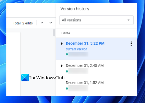 Version history date and time Google Docs