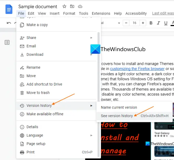 View version history in Google Docs
