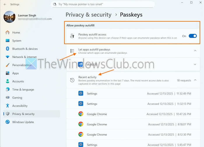 allow passkey autofill settings app