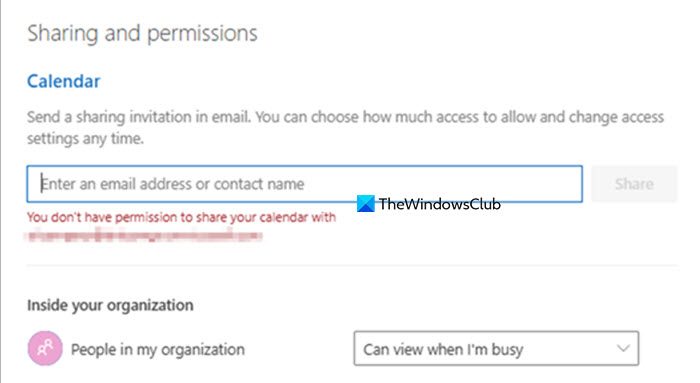 You don't have permission to share your calendar with User or Group in Microsoft 365