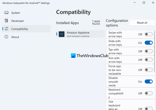 customize windows subsystem for android settings