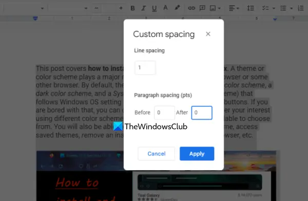 set custom spacing in google docs