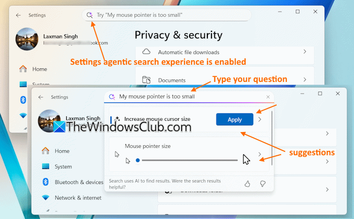 use agent in settings app