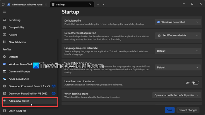 Aggiungi un nuovo profilo nel Terminale Aggiungi un nuovo profilo nel Terminale