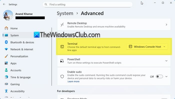 Change Terminal to Command Prompt in Windows