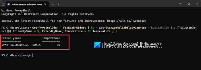Check ssd temperature via PowerShell Check ssd temperature via PowerShell