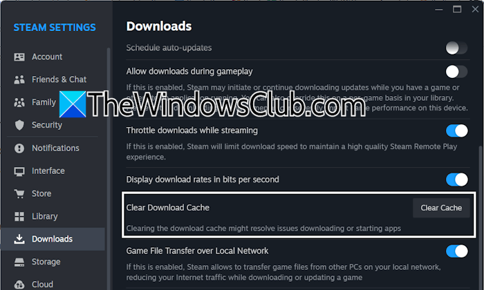 Clear cache in Steam