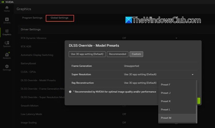 Enable DLSS 4.5 in Global Settings