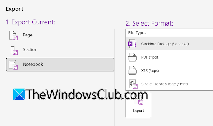 Export OneNote notebook