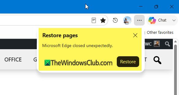 Microsoft Edge closed unexpectedly