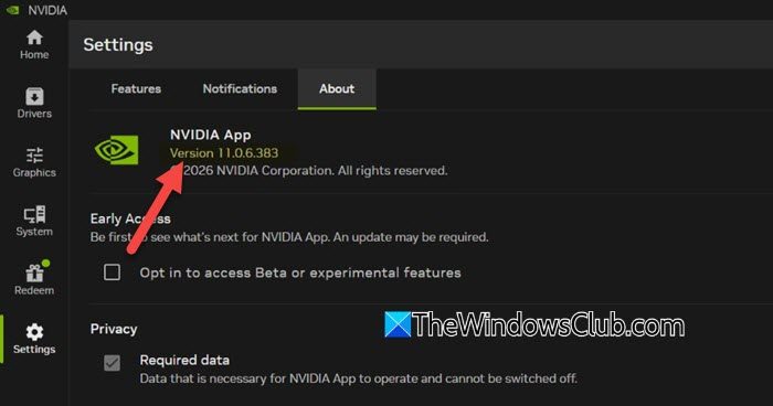 NVIDIA App version