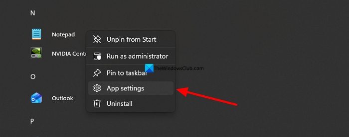 Notepad app settings