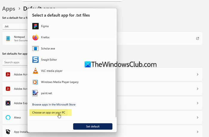 Seleziona un popup predefinito dell'app Seleziona un popup predefinito dell'app