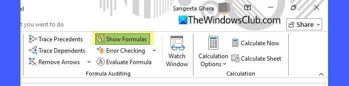 Show Formulas Show Formulas