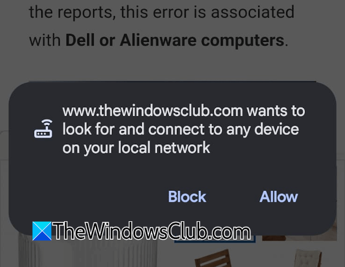 Website wants to look for and connect to any device on your local network