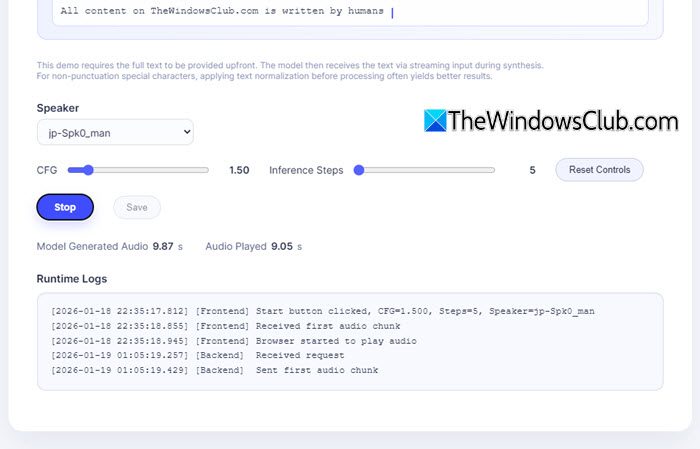 VibeVoice TTS Realtime Demo Stop
