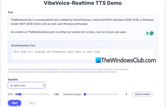 VibeVoice TTS Realtime Demo