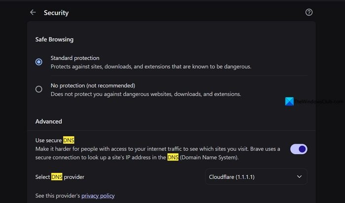 change dns on web browser