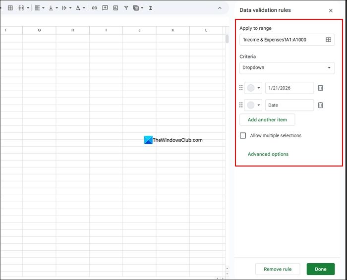 data validation rules in detail Google Sheets