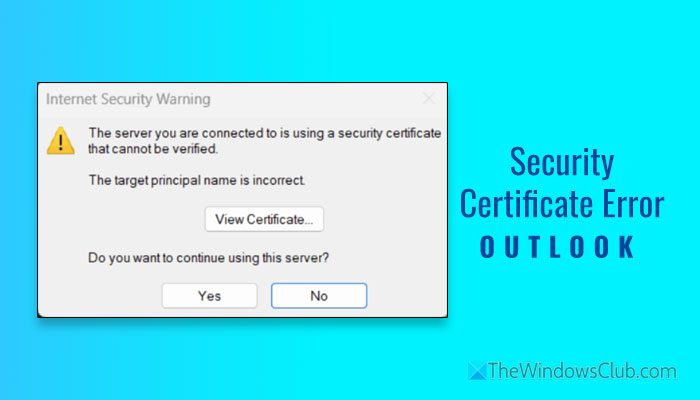 The server you are connected to is using a security certificate that cannot be verified